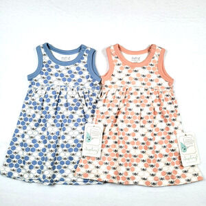 Sapling Baby Girl Bumble Bee Tank Dress Size 3-6mos Pink/Blue Organic Cotton Lot